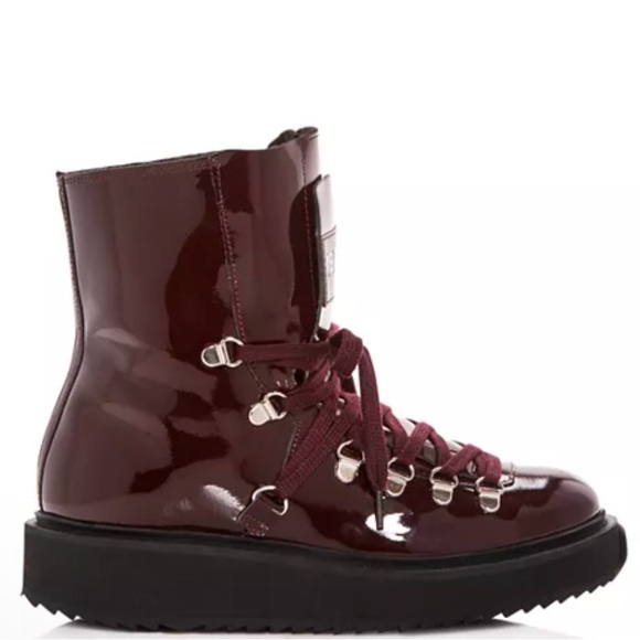 Kenzo Burgundy Alaska Patent Leather & Shearling Platform Booties Size 6 - Picture 2 of 11